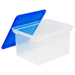 Image for Storex Portable File Tote with Lid, Letter/Legal, 14 x 18 x 11-1/2 Inches, Clear/Blue from School Specialty