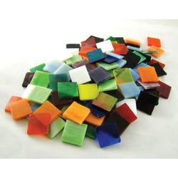 Image for Jennifer's Mosiacs Stained Glass Mega Square Mosaic Tile, 3/4 X 3/4 in, Assorted Color, 8 lb Bag, Pack of 900 from School Specialty