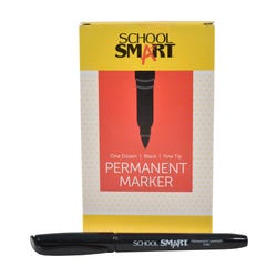 School Smart Fine Tip Permanent Markers, Quick-Drying and Water Resistant, 1 mm Tip, Black, Pack of 12 Item Number 085026