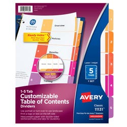 Image for Avery Ready Index Dividers, 5 Tab, 1-5, Assorted Colors, 1 Set from School Specialty