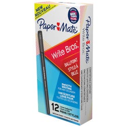 Image for Paper Mate Write Bros. Ballpoint Stick Pen, 1.0 mm Medium Tip, Black Ink/Barrel, Pack of 12 from School Specialty