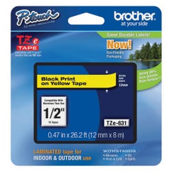 Image for Brother P-touch Tze Laminated Tape Cartridge, 1/2 Inch x 26 Feet, Black/Yellow from School Specialty