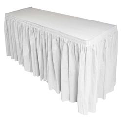 Image for Genuine Joe Pleated Self-Adhesive Backing Table Skirting, 14 ft L x 29 in W, Linen-Like Soft Non-Woven Polyester, White from School Specialty
