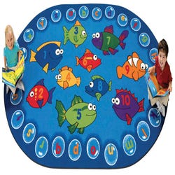 Carpets for Kids Fishing for Literacy Rug, 3 Feet 10 Inches x 5 Feet 5 Inches, Oval, Blue, Item Number 091543