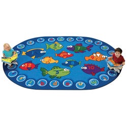Carpets for Kids Fishing for Literacy Rug, 3 Feet 10 Inches x 5 Feet 5 Inches, Oval, Blue, Item Number 091543