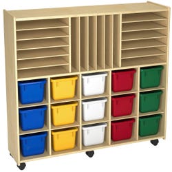 Childcraft Mobile Store-and-Stack Storage Unit, Locking Casters, 15 Primary Color Trays, 47-3/4 x 14-1/4 x 36 Inches 2128477