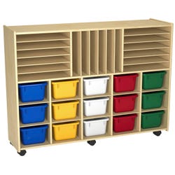 Image for Childcraft Mobile Store-and-Stack Storage Unit, Locking Casters, 15 Primary Color Trays, 47-3/4 x 14-1/4 x 36 Inches from School Specialty