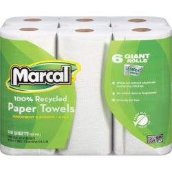 Image for Marcal Recycled Quilted Roll Towel, 140 Sheets, 2-Ply, Paper, White, Pack of 24 from School Specialty