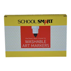 School Smart Washable Art Markers, Conical Tip, Black, Pack of 12 Item Number 2002980
