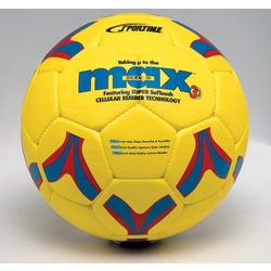 Image for Sportime Max Size 4 ProRubber Soccer Ball, Yellow with Red-and-Blue Linear Design from School Specialty
