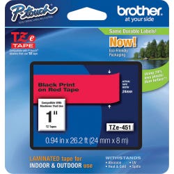 Image for Brother P-touch Tze Laminated Tape Cartridge, 1 Inch x 26 Feet, Black/Red from School Specialty