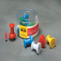 Image for School Smart Giant Push Pins with Storage Tub, Assorted Colors, Pack of 12 from School Specialty