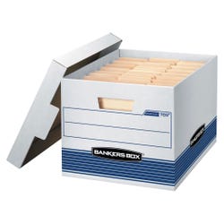 Bankers Box File Storage Box with Lid, Letter/Legal Size, 10 x 15 x 10 Inches, Blue/White, Pack of 12, Item Number 1059795