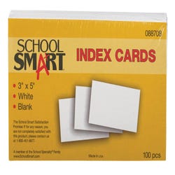 School Smart Blank Plain Index Card, 3 x 5 Inches, White, Pack of 100 Item Number 088708