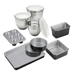 Cuisinart Chefs Classic 6-Piece Non-Stick Bakeware Set and 3 Stainless Steel Mixing Bowls with Lids 2124979