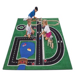 Carpets for Kids Neighborhood Play Carpet, 4 Feet 1 Inches x 5 Feet 10 Inches, Rectangle, Green, Item Number 257889