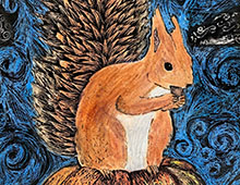 detailed squirrel with a nut in van gogh style