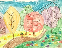 child's drawing of a fall scene with color landscape