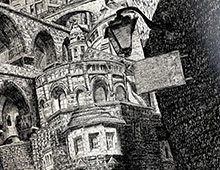 black and white city drawing