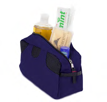 travel bag stuffed with personal care items