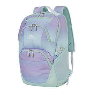 High Sierra swoop backpack purple to blue gradient with mint accent color