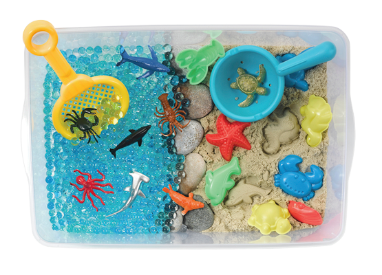 Beach box with animal toys