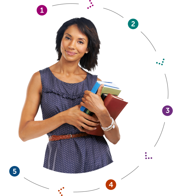 Teacher smiling while holding books