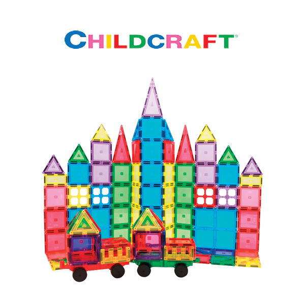 Childcraft logo above a castle build out of magnitiles