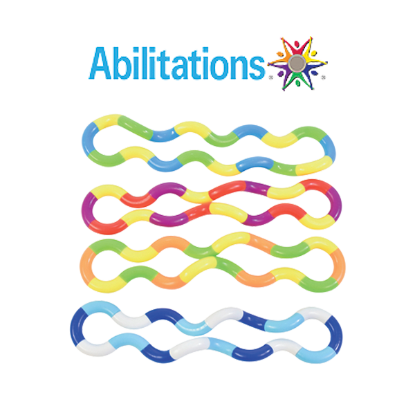 Abilitations logo above multicolored twisting fidget tool