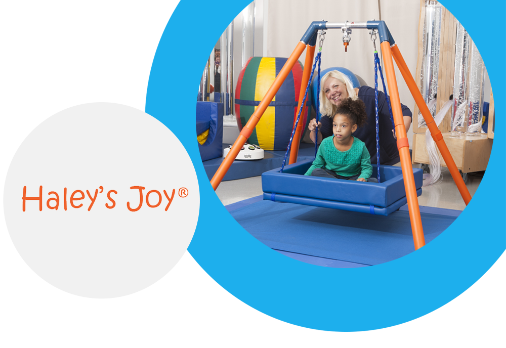 Haley's Joy Logo and Cartoon Child with Swing
