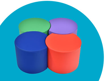 colorful ottomans on a blue background