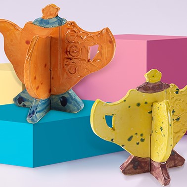 ceramic sculptures of teapots